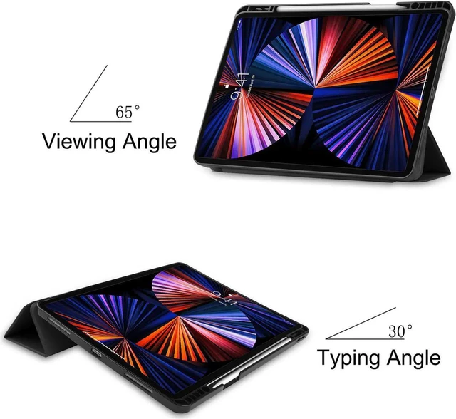 Alt view image 12 of 14 - iPad Pro 12.9 inch Case 2021 5th Generation with Pencil Holder, Slim Lightweight Trifold Stand Cover -- Pencil Charging + Auto Sleep/Wake -- Soft TPU Back Cover for New iPad Pro 12.9 2021