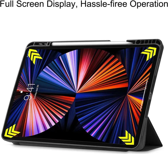 Alt view image 14 of 14 - iPad Pro 12.9 inch Case 2021 5th Generation with Pencil Holder, Slim Lightweight Trifold Stand Cover -- Pencil Charging + Auto Sleep/Wake -- Soft TPU Back Cover for New iPad Pro 12.9 2021