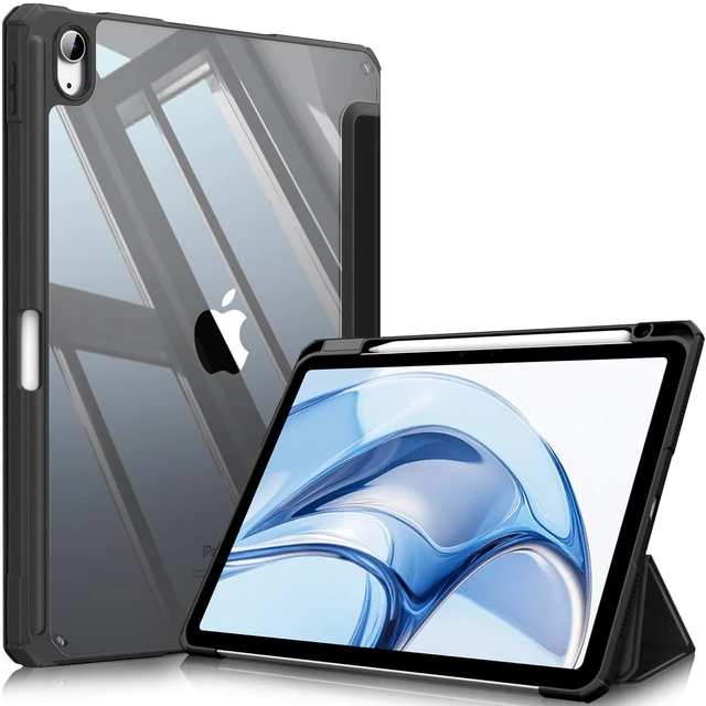 Main image of Fintie Clear Case for iPad Air 11-inch & iPad Air 5th/4th Generation 10.9" | Hybrid Slim Design, Shockproof Cover with Transparent Back Shell & Pencil Holder, Viewing & Typing Angles, Black