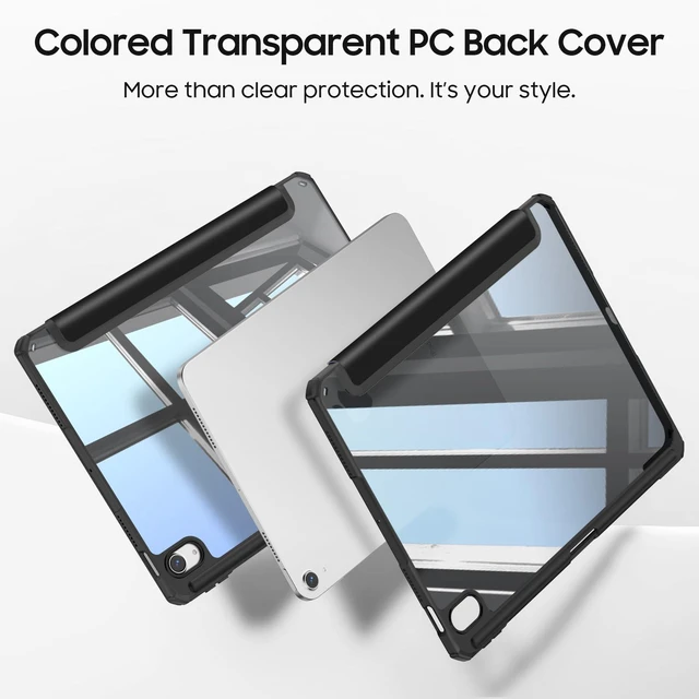 Alt view image 4 of 7 - Fintie Clear Case for iPad Air 11-inch & iPad Air 5th/4th Generation 10.9" | Hybrid Slim Design, Shockproof Cover with Transparent Back Shell & Pencil Holder, Viewing & Typing Angles, Black