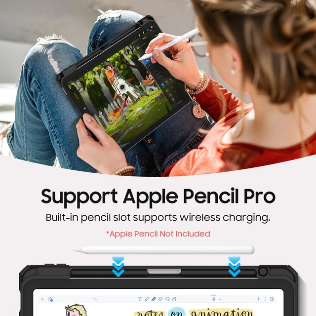 Alt view image 6 of 7 - Fintie Clear Case for iPad Air 11-inch & iPad Air 5th/4th Generation 10.9" | Hybrid Slim Design, Shockproof Cover with Transparent Back Shell & Pencil Holder, Viewing & Typing Angles, Black