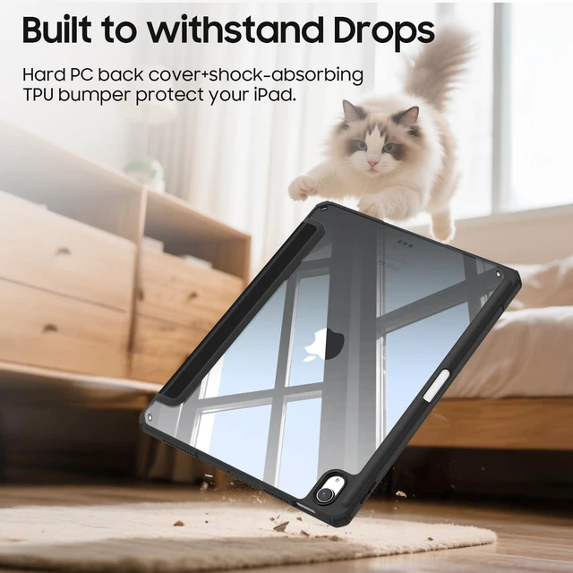 Alt view image 7 of 7 - Fintie Clear Case for iPad Air 11-inch & iPad Air 5th/4th Generation 10.9" | Hybrid Slim Design, Shockproof Cover with Transparent Back Shell & Pencil Holder, Viewing & Typing Angles, Black