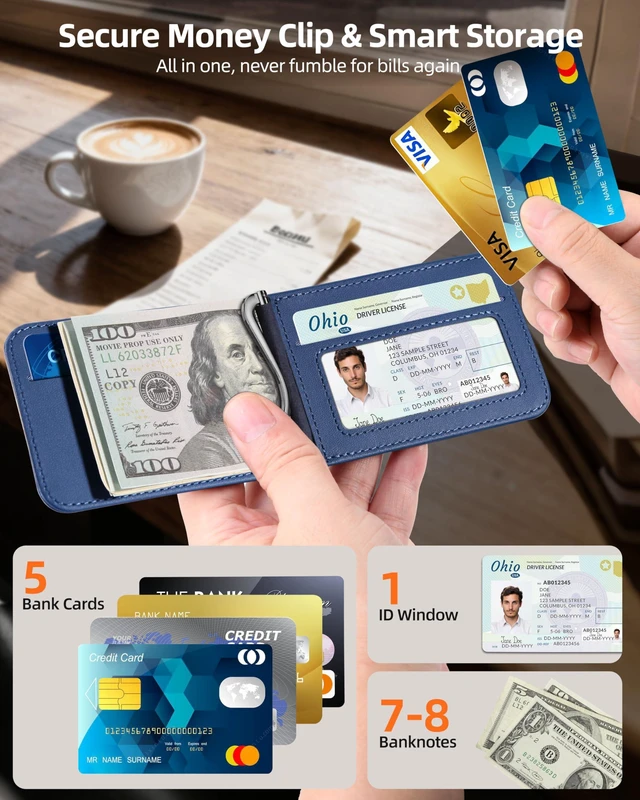 Alt view image 2 of 7 - For Magsafe Wallet with Money Clip, 5 Card Holder, Adjustable Stand | Strongest Magnetic Wallet for iPhone 17/16/15/14/13/12 Series, ID Window, RFID Blocking, Not for 13/12 Mini, Navy Blue