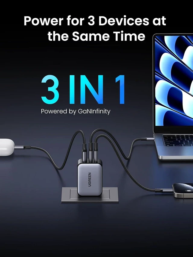Alt view image 10 of 14 - UGREEN 65W USB C Charger Nexode X Series, 3-Port PPS Ultra Compact Fast GaN Foldable Wall Charger for MacBook Pro/Air, iPhone 16/15, iPad Pro, Galaxy S24/S23, Pixel 8, Steam Deck