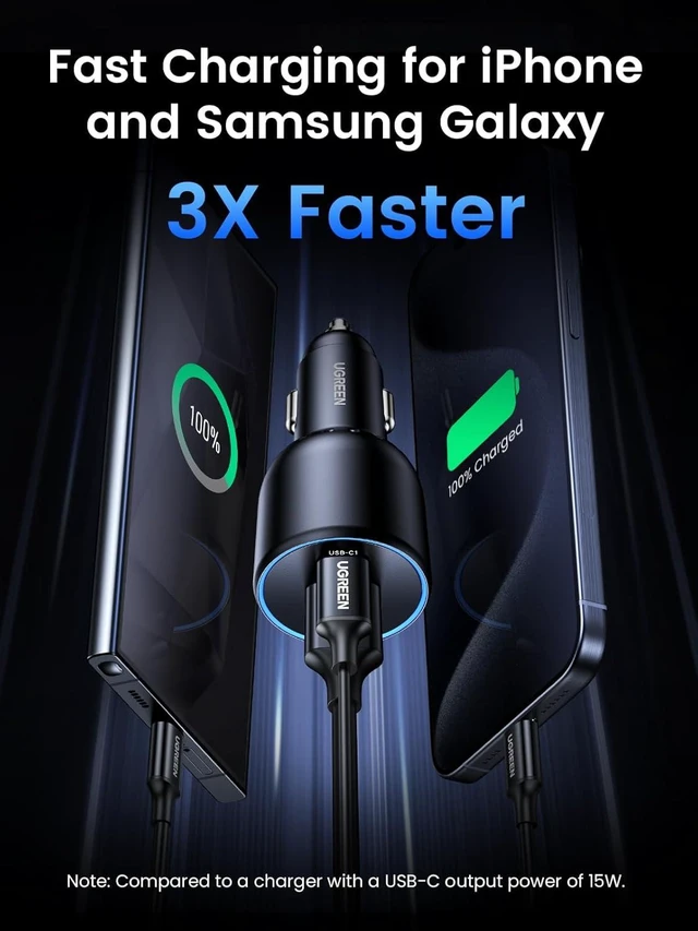 Alt view image 3 of 3 - 130W USB C Car Charger Type C Car Charger Adapter Compatible with iPhone 17 17 Air 17 Pro 17 Pro Max 16 16 Plus 16 Pro 16 Pro Max 15 14 13 12 Galaxy S24 S23 Ultra iPad MacBook and More