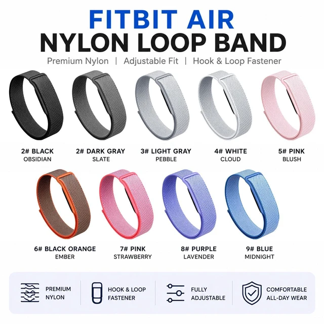 Alt view image 11 of 16 - Replacement Band for Google Fitbit Air Strap, Nylon Breathable | Sport Strap with Classic Buckle, Adjustable 130mm to 210mm (5.1-8.3 inches), Compatible with Fitbit Air Fitness Tracker