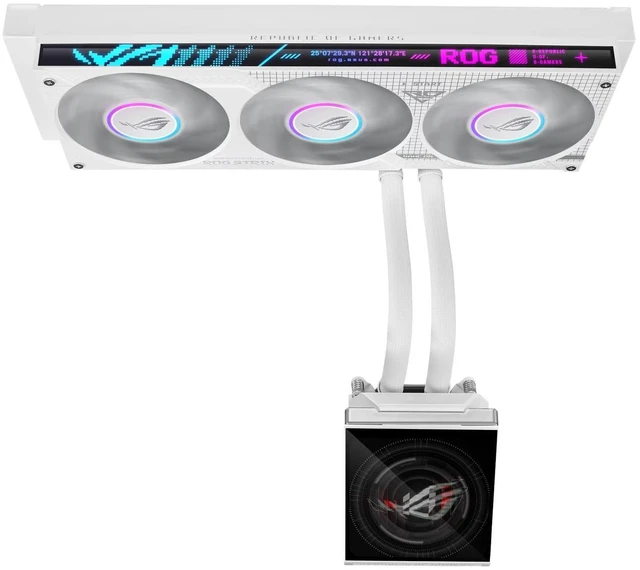 Alt view image 6 of 8 - ASUS ROG Strix SLC IV 360 ARGB White LCD All-in-One (AIO) Liquid CPU Cooler 250mm short tube, AIO Q-Connector wireless cooling technology,5.08" IPS display ; Supports Intel LGA 1851/1700 & AMD AM5/AM4