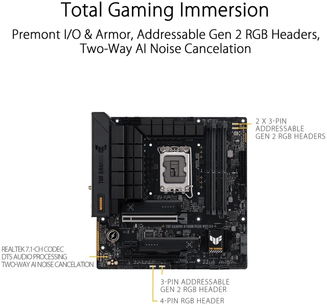 Alt view image 10 of 10 - ASUS TUF GAMING B760M-PLUS WIFI 6 D4 Intel(13th and 12th Gen)LGA 1700 mATX motherboard,PCIe 5.0,2xPCIe 4.0 M.2 slots,DDR4,2.5Gb LAN,USB 3.2 Gen 2x2 Type-C,front USB 3.2 Type-C,Thunderbolt (USB4(r))