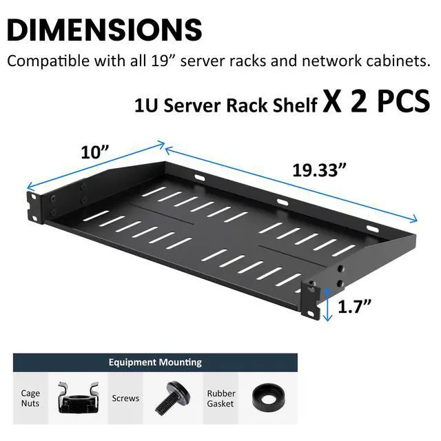 Alt view image 2 of 7 - 1U Server Rack Shelf, 2-Pack Universal Vented Server Cabinet Shelf, Cantilever Tray for 19" Network Equipment Rack Mount