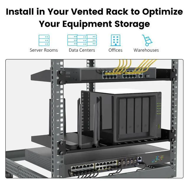 Alt view image 6 of 7 - 1U Server Rack Shelf, 2-Pack Universal Vented Server Cabinet Shelf, Cantilever Tray for 19" Network Equipment Rack Mount