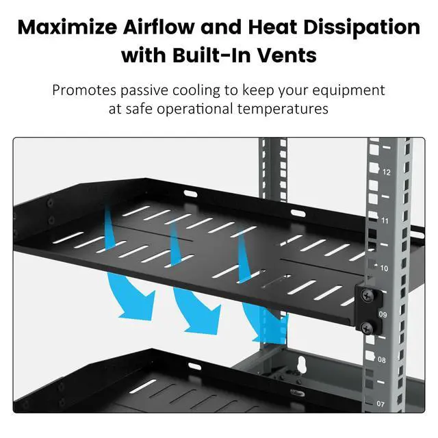 Alt view image 3 of 7 - 1U Server Rack Shelf, 2-Pack Universal Vented Server Cabinet Shelf, Cantilever Tray for 19" Network Equipment Rack Mount