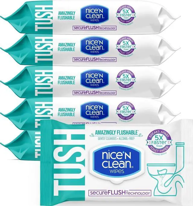 Main image of SecureFLUSH Flushable Wet Wipes (42 Count - 6 Packs) | Moist Toilet Tissue with Moisturizing Aloe & Vitamin E | 0% Alcohol Formula for Sensitive Skin | Butt Wipes for Adults