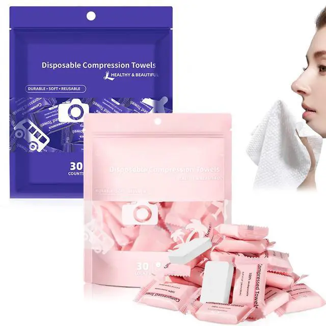Main image of Compressed Towel Tablets, Compressed Disposable Face Towel Tablets, Cotton, Portable, Soft Thick Expandable Towels for Travel, Camping, Home, Outdoor, Gym, Makeup Removal (60, Pink+Blue)