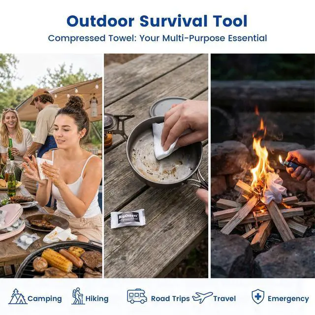 Alt view image 7 of 7 - 100PCS Compressed Towels, Disposable Face Towels for Travel Cleaning Supplies, Expandable Wipes Tablets Survival Gear and Supplies for Outdoors Camping Hiking Hotel
