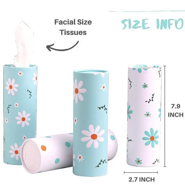 Alt view image 2 of 7 - Car Tissue Holder with Facial Tissues Bulk - 4 PK Car Tissues Cylinder, Tissue Holder for Car, Travel Tissues for Car Cup Holder, Refill Car Tissue Box Round Container