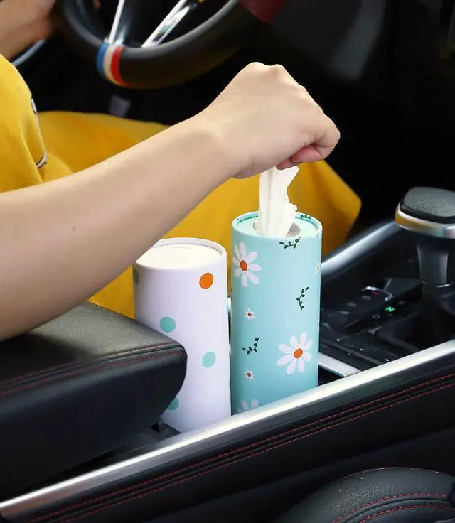 Alt view image 7 of 7 - Car Tissue Holder with Facial Tissues Bulk - 4 PK Car Tissues Cylinder, Tissue Holder for Car, Travel Tissues for Car Cup Holder, Refill Car Tissue Box Round Container