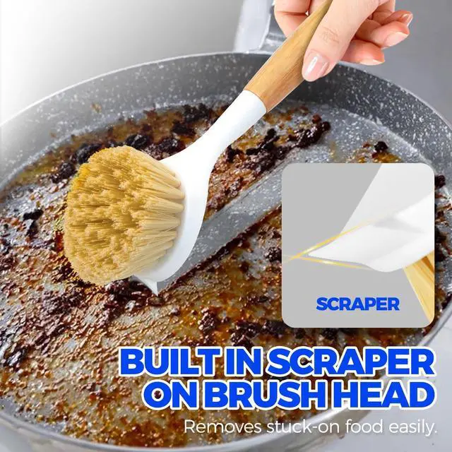 Alt view image 4 of 6 - 3 Pack Dish Brush with Bamboo Handle Cleaning Brush,Yellow