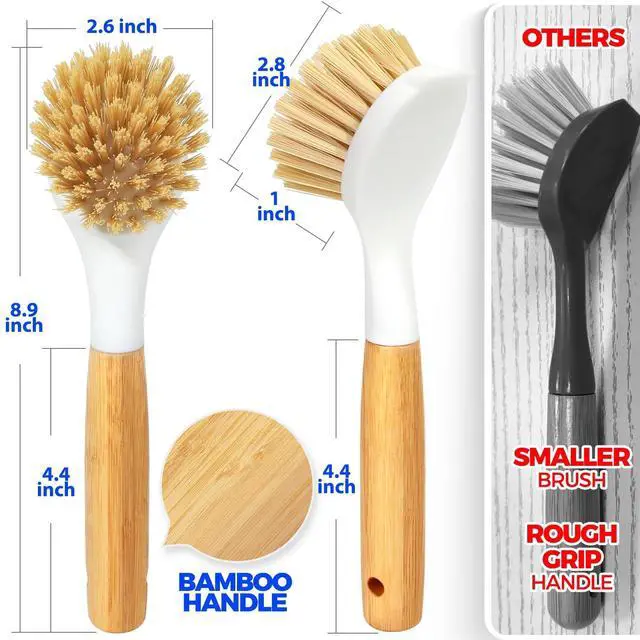 Alt view image 6 of 6 - 3 Pack Dish Brush with Bamboo Handle Cleaning Brush,Yellow