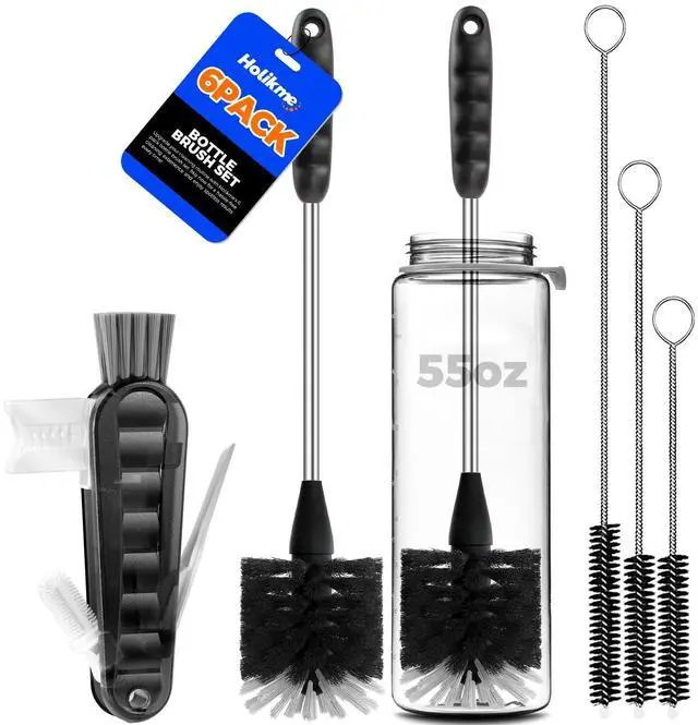 Main image of 6 Pack Bottle Brush 14" Stainless Steel Straw Cleaner Brush,Black