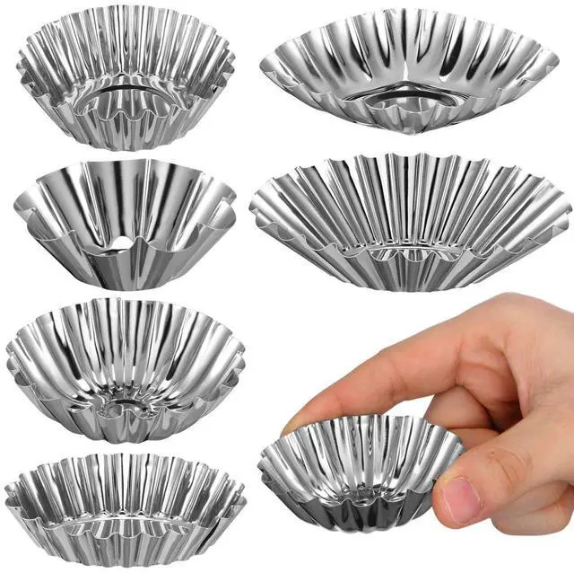 Main image of 6 Pcs Stainless Steel Egg Tart Molds 2.40 Inch Mini Tart Molds for Baking Pies Cheesecakes Puddings and Desserts Smooth Kitchen Molds for Home Bakery and Restaurant Use