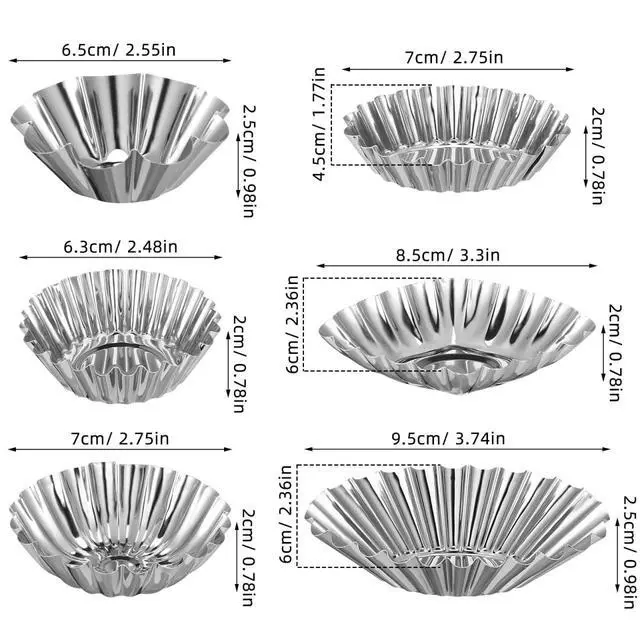 Alt view image 2 of 7 - 6 Pcs Stainless Steel Egg Tart Molds 2.40 Inch Mini Tart Molds for Baking Pies Cheesecakes Puddings and Desserts Smooth Kitchen Molds for Home Bakery and Restaurant Use