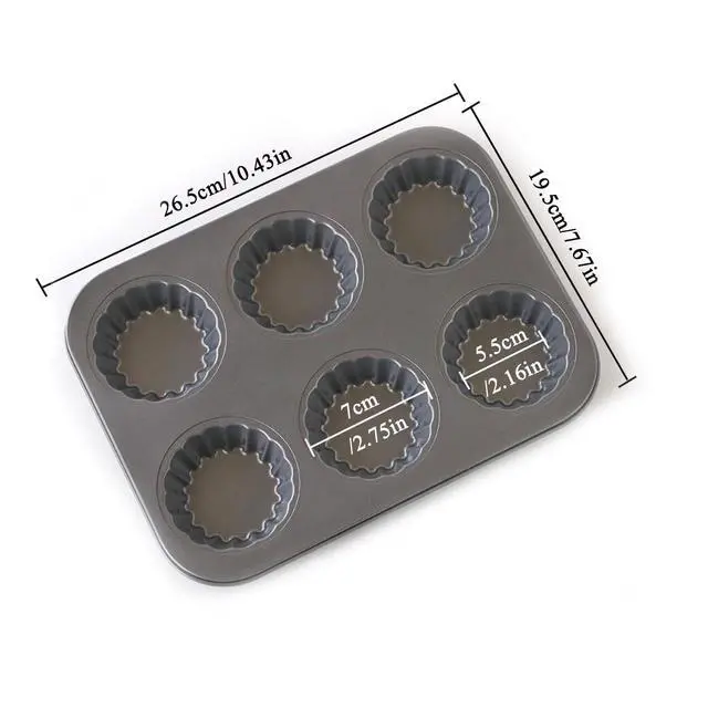 Alt view image 2 of 7 - Mini Tart Pan, 2.75" Egg Tart Molds 6-Cavity Non Stick Fluted Mini Tart Mould, Reusable Quiche Bakeware Carbon Steel for Pies, Quiche, Cheese Cakes, Desserts(Not Included Cutting Mold)