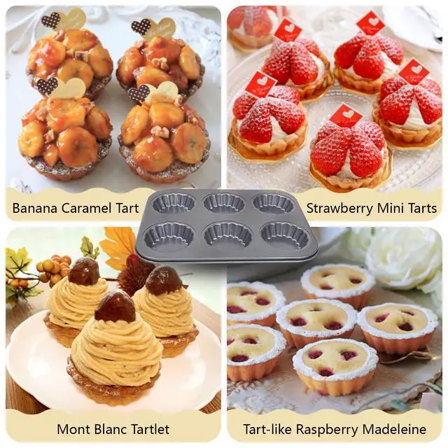 Alt view image 5 of 7 - Mini Tart Pan, 2.75" Egg Tart Molds 6-Cavity Non Stick Fluted Mini Tart Mould, Reusable Quiche Bakeware Carbon Steel for Pies, Quiche, Cheese Cakes, Desserts(Not Included Cutting Mold)