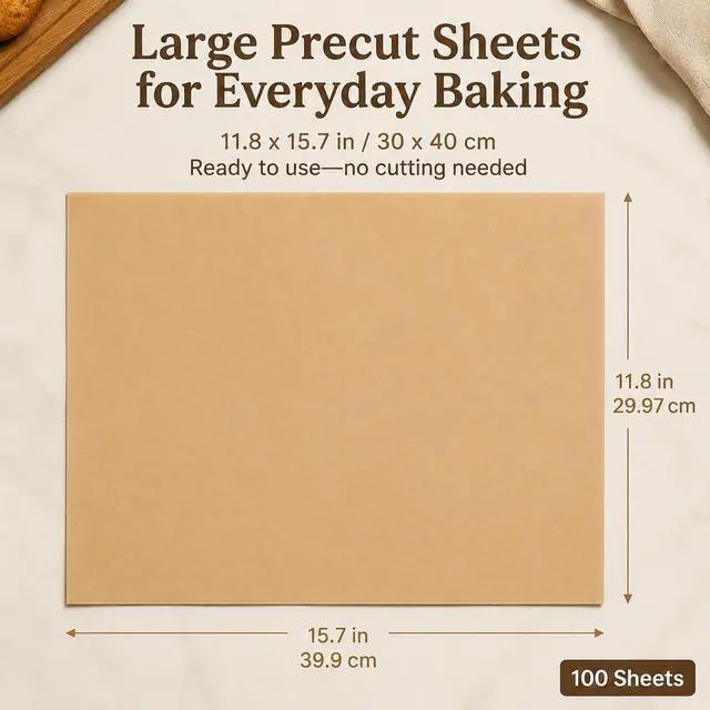Alt view image 2 of 7 - Precut Parchment Paper Sheets 100pcs Unbleached Baking Paper 11.8x15.7In