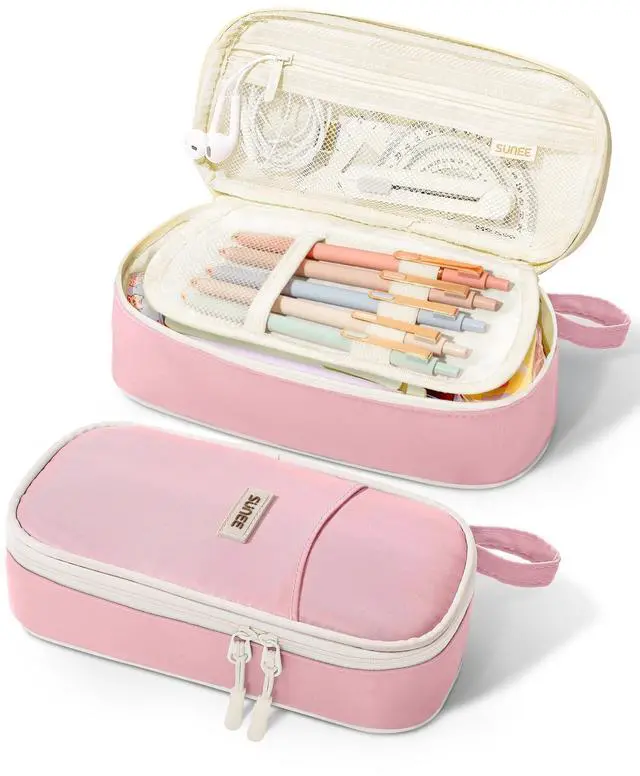 Main image of Cute Pencil Case, Aesthetic Pen Pouch, Colored Large Pencil Bag with Zipper, Kawaii Stationery Storage and Organizer, School Supplies for Teen and Adult Girls, Pink