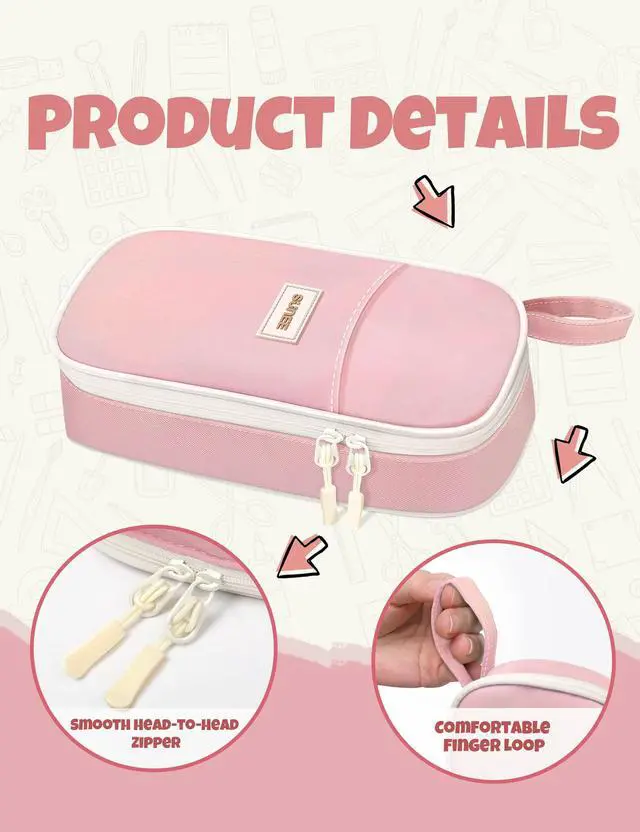 Alt view image 3 of 7 - Cute Pencil Case, Aesthetic Pen Pouch, Colored Large Pencil Bag with Zipper, Kawaii Stationery Storage and Organizer, School Supplies for Teen and Adult Girls, Pink