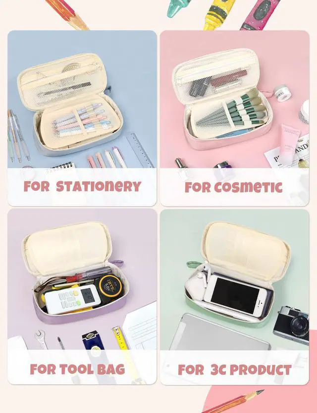 Alt view image 5 of 7 - Cute Pencil Case, Aesthetic Pen Pouch, Colored Large Pencil Bag with Zipper, Kawaii Stationery Storage and Organizer, School Supplies for Teen and Adult Girls, Pink