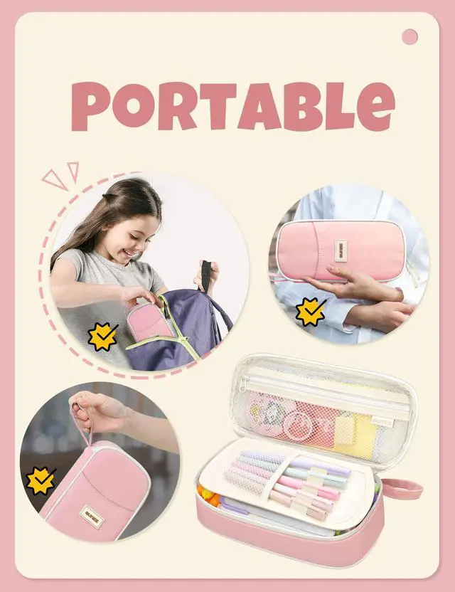 Alt view image 6 of 7 - Cute Pencil Case, Aesthetic Pen Pouch, Colored Large Pencil Bag with Zipper, Kawaii Stationery Storage and Organizer, School Supplies for Teen and Adult Girls, Pink