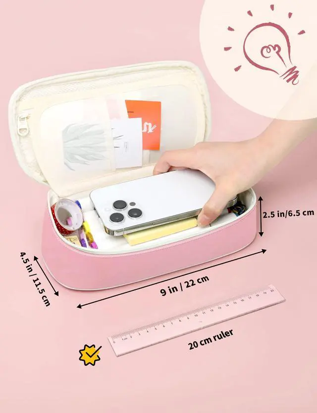 Alt view image 4 of 7 - Cute Pencil Case, Aesthetic Pen Pouch, Colored Large Pencil Bag with Zipper, Kawaii Stationery Storage and Organizer, School Supplies for Teen and Adult Girls, Pink