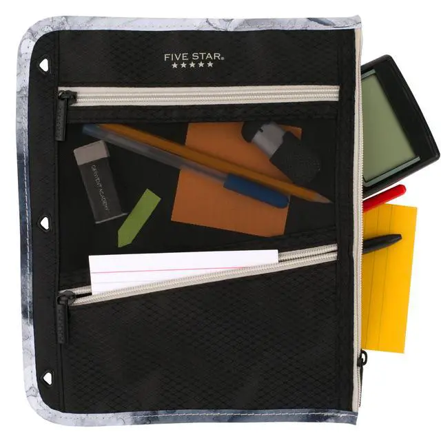 Alt view image 3 of 7 - Pencil Pouch, Pen Case, 3-Pocket Zipper Pouch, Fits 3-Ring Binder, Storage Organizer for Classroom Supplies Earbuds Chargers Cables Makeup, Black/Grey (506420A-ECM)
