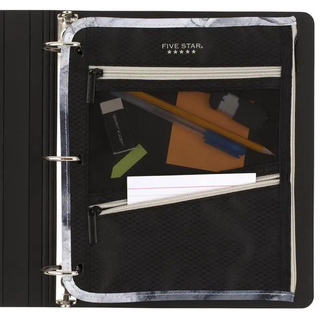 Alt view image 5 of 7 - Pencil Pouch, Pen Case, 3-Pocket Zipper Pouch, Fits 3-Ring Binder, Storage Organizer for Classroom Supplies Earbuds Chargers Cables Makeup, Black/Grey (506420A-ECM)