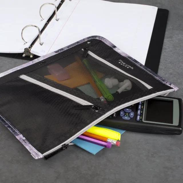 Alt view image 6 of 7 - Pencil Pouch, Pen Case, 3-Pocket Zipper Pouch, Fits 3-Ring Binder, Storage Organizer for Classroom Supplies Earbuds Chargers Cables Makeup, Black/Grey (506420A-ECM)