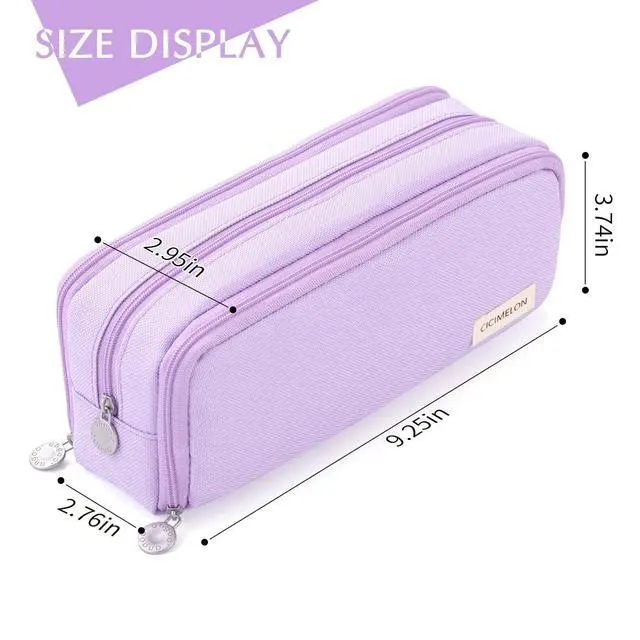 Alt view image 5 of 7 - Large Capacity Pencil Case 3 Compartment Pouch Pen Bag for School Teen Girl Boy Men Women (Purple)