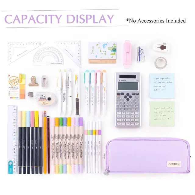Alt view image 7 of 7 - Large Capacity Pencil Case 3 Compartment Pouch Pen Bag for School Teen Girl Boy Men Women (Purple)