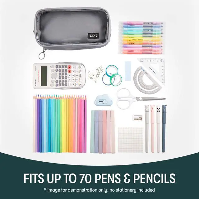 Alt view image 4 of 6 - Half & Half Pencil Case, 3-Compartment Aesthetic Zipper Pouch, Grey