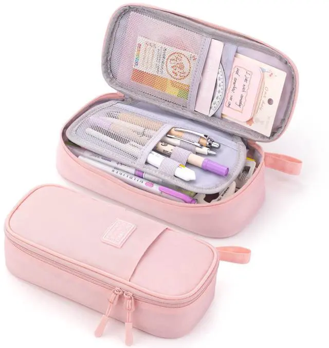 Main image of Durable Pencil Case Big Storage Pen Pouch Bag for School Supplies Office College Teen Girls Adults, Pink