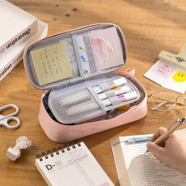 Alt view image 2 of 6 - Durable Pencil Case Big Storage Pen Pouch Bag for School Supplies Office College Teen Girls Adults, Pink
