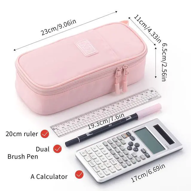 Alt view image 4 of 6 - Durable Pencil Case Big Storage Pen Pouch Bag for School Supplies Office College Teen Girls Adults, Pink