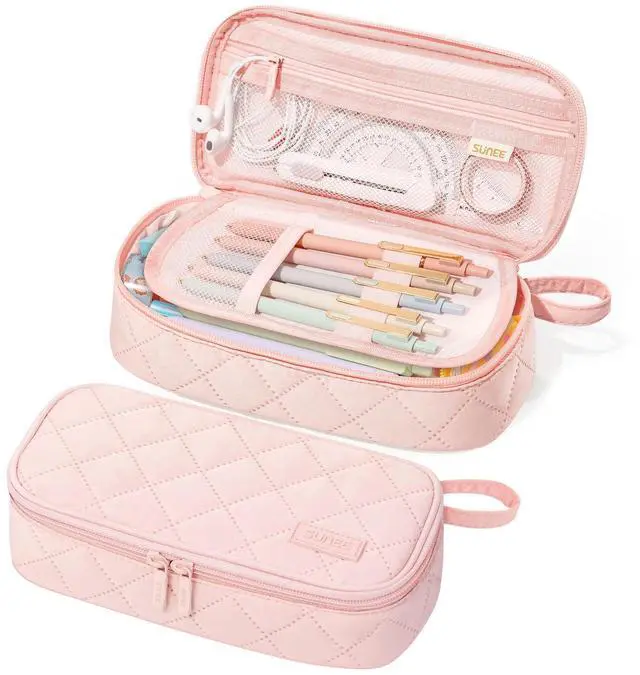 Main image of Cute Pencil Case, Large Capacity Pencil Pouch Aesthetic Zipper Pencil Bag, Big Storage Pen Organizer for Stationery, Soft Quilted Pencil Box Back to School Supplies for Teen Girls Boys,Soft Pink