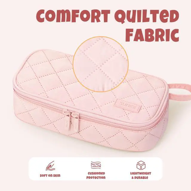 Alt view image 3 of 7 - Cute Pencil Case, Large Capacity Pencil Pouch Aesthetic Zipper Pencil Bag, Big Storage Pen Organizer for Stationery, Soft Quilted Pencil Box Back to School Supplies for Teen Girls Boys,Soft Pink