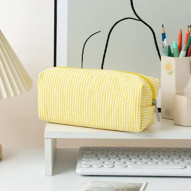 Alt view image 2 of 7 - Cute Pencil Case Capacity Pencil Pouch Aesthetic Pen Bag Office Stationery Organizer Simple Sturdy Multifunctional Cosmetic Pouch (yellow)