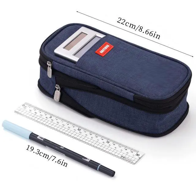 Alt view image 3 of 6 - Big Capacity Pencil Case Large Pencil Pouch Stationery Pen Bag for Teen Girls-Deep Blue