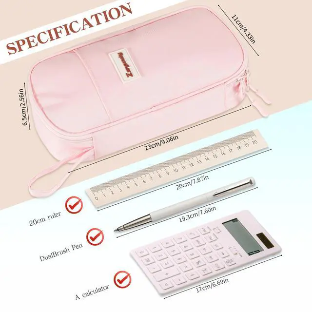 Alt view image 2 of 6 - Large Pencil Case, Big Capacity Pencil Pouch Office College School Stationery Pen Bag for Teen Girl Boy Men Women, Pink