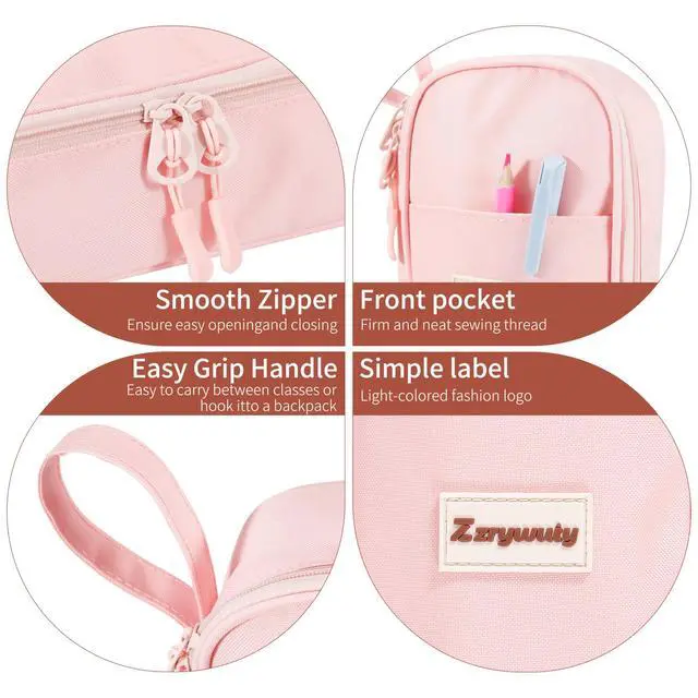 Alt view image 4 of 6 - Large Pencil Case, Big Capacity Pencil Pouch Office College School Stationery Pen Bag for Teen Girl Boy Men Women, Pink