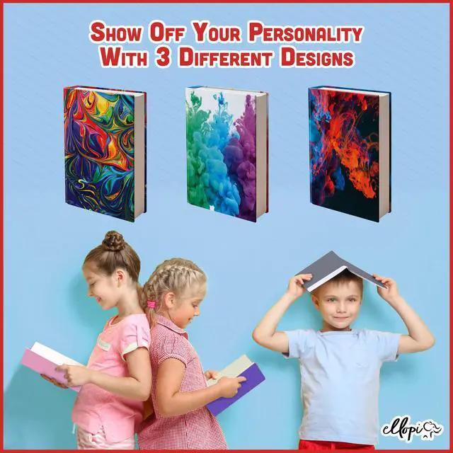 Alt view image 2 of 7 - Fun Design, Easy Apply Book Covers 3 Pack. Stretchable Jumbo Jackets Fits Most Hardcover Textbooks Up to 9 x 11. Adhesive-Free, Nylon Fabric Protectors. Washable and Reusable Student School Supply