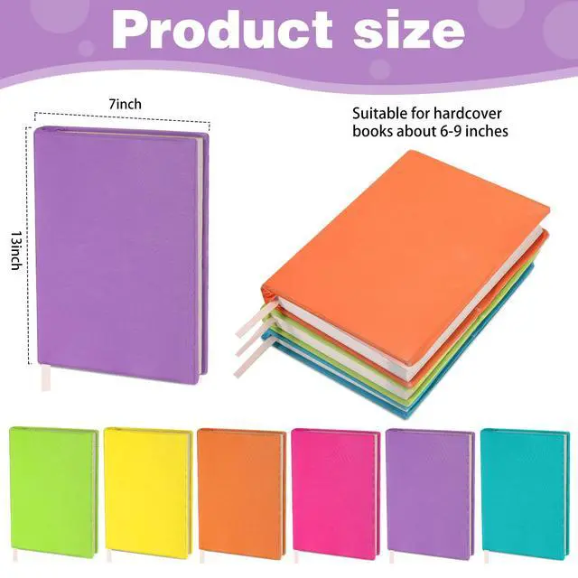 Alt view image 2 of 6 - 6 Pack Stretchable Book Covers 6-9 Inch Colored Fabric Reusable Book Protector Sleeve for Hardcovers Textbook Protection Supplies(Neon Color)